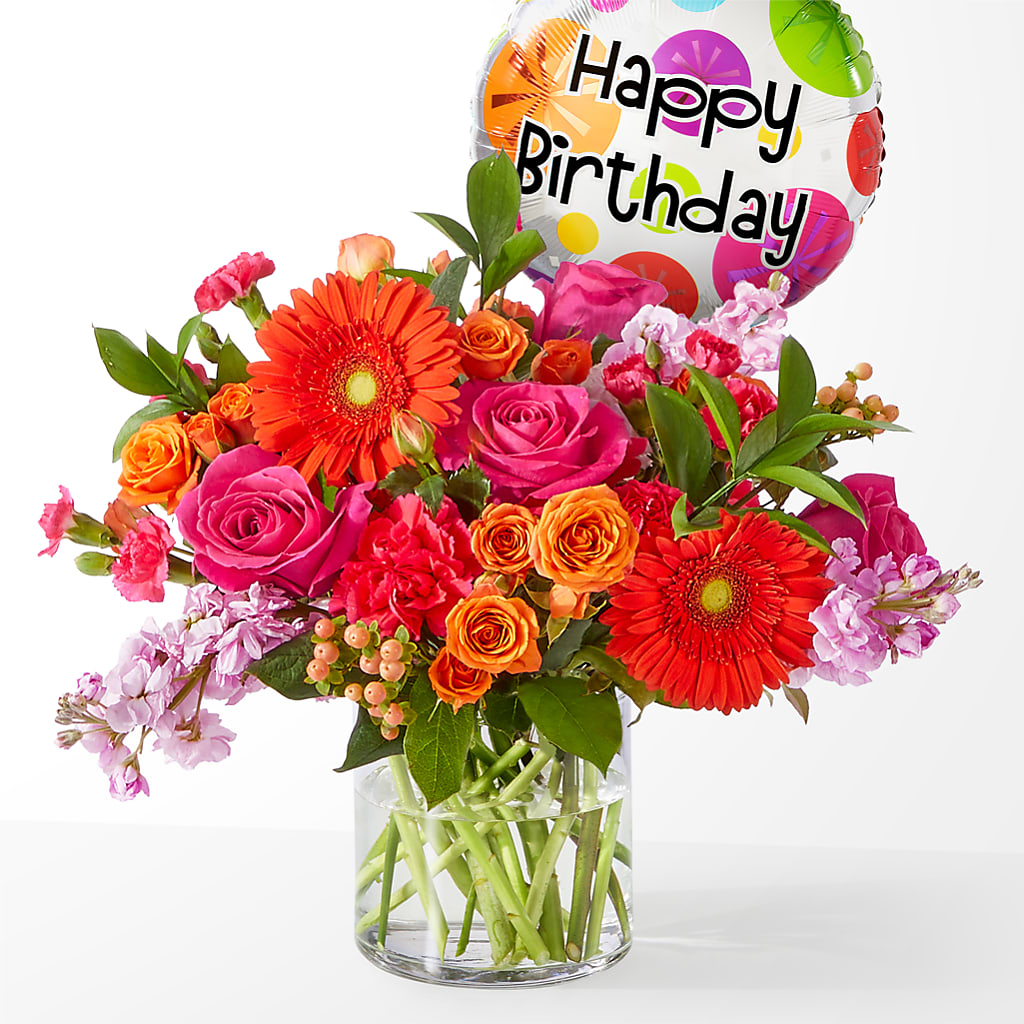 Fiesta Bouquet with Birthday Balloon – MARE'S FLOWER SHOP, Las Vegas NV