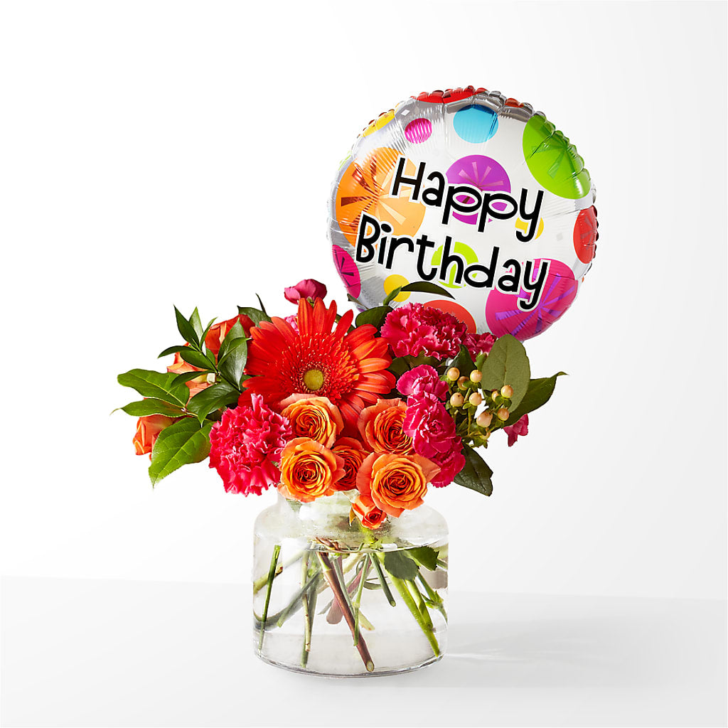 Fiesta Bouquet with Birthday Balloon – MARE'S FLOWER SHOP, Las Vegas NV