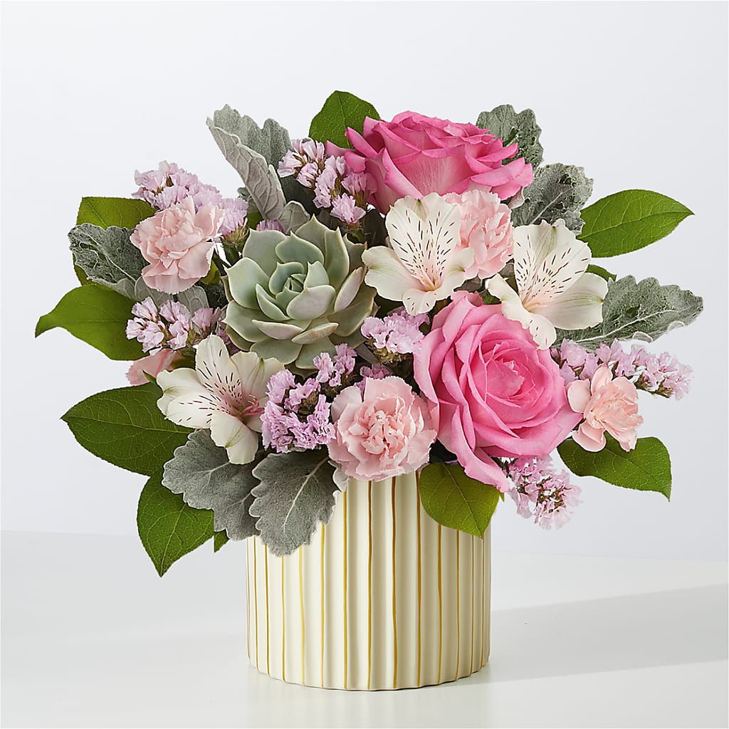 Dusty Rose Bouquet with Ivory Vase – MARE'S FLOWER SHOP, Las Vegas NV