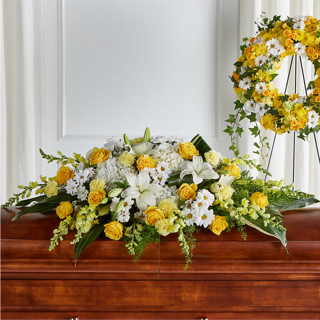 Golden Harmony Casket Spray – MARE'S FLOWER SHOP, Las Vegas NV