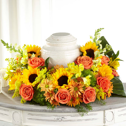 Faithful Sunflower Cremation Adornment – MARE'S FLOWER SHOP, Las Vegas NV