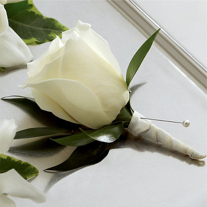 White Rose Boutonniere – MARE'S FLOWER SHOP, Las Vegas NV